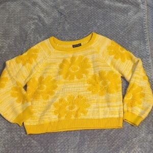 Forever 21 Yellow Crew Neck Sweater with Floral Design